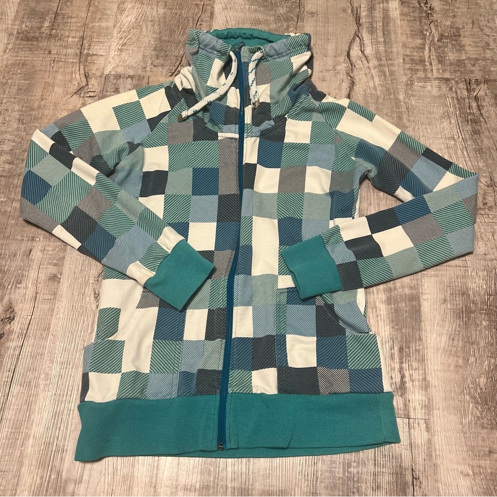 Warehouse Teal and White Zip Up Sweater